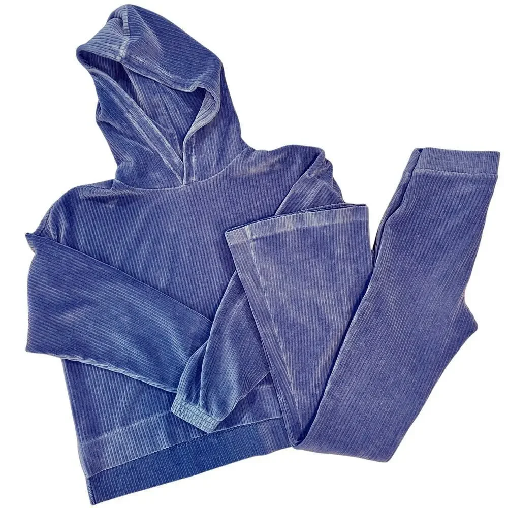 Aerie Blue Lounge Set Matching Cropped Hoodie High Waisted Bell Bottoms, XS/S